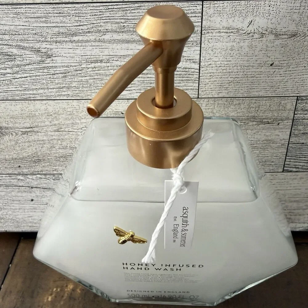 Asquith & Somerset Honey Infused Hand Wash 16.9 oz Glass Bottle Gold Bee England